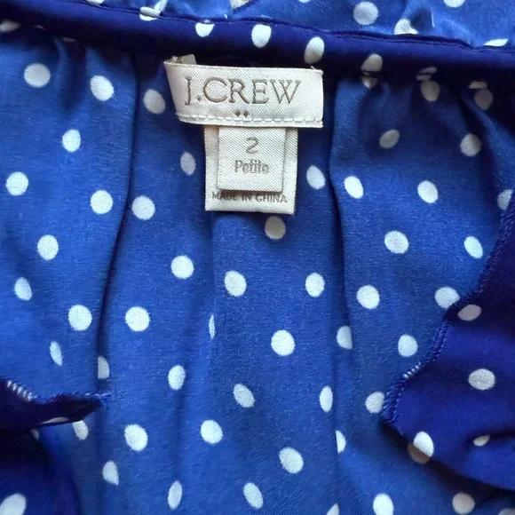 J. Crew silky polka dot sleeveless top with ruffle neck with ties. Size 2 Petite - Picture 4 of 7